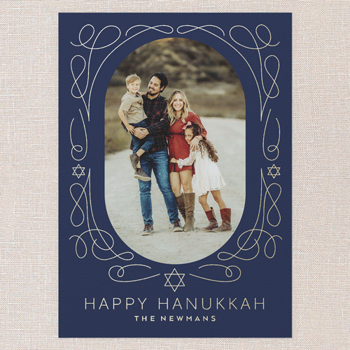 Gilded Swirl Frame Hanukkah Card, Blue, Gold Foil, 5x7, Hanukkah, Matte, Personalized Foil Cardstock, Square, Nautical