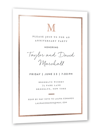 Elegant Rose Gold Anniversary Invitations