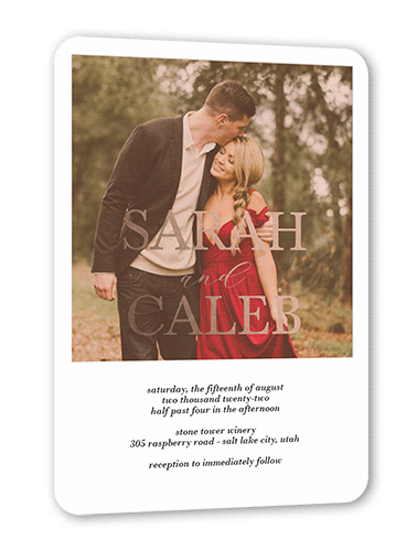 Brilliant Overlay Wedding Invitation, Beige, Rose Gold Foil, 5x7, Matte, Personalized Foil Cardstock, Rounded
