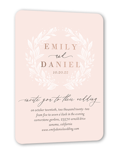 Garland Bliss Wedding Invitation, Rose Gold Foil, Pink, 5x7, Matte, Personalized Foil Cardstock, Rounded