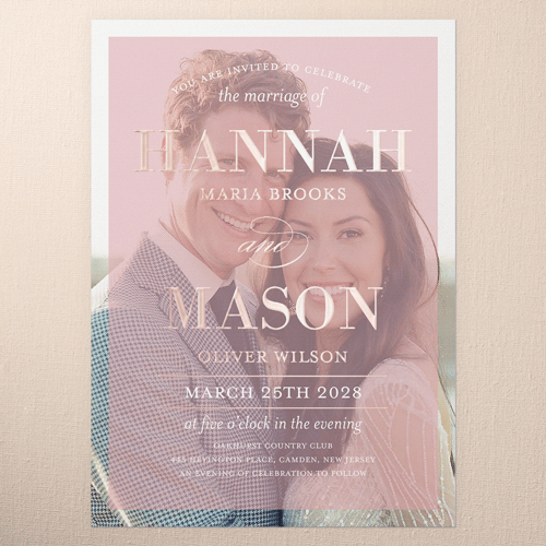 Divine Elegance Wedding Invitation, Rose Gold Foil, Pink, 5x7, Matte, Personalized Foil Cardstock, Square
