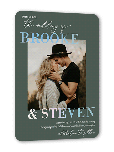 Modern Photo Wedding Invitation, Beige, Iridescent Foil, 5x7, Matte, Personalized Foil Cardstock, Rounded