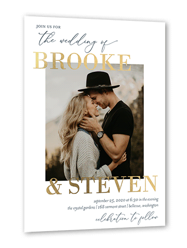Modern Photo Wedding Invitation, Gold Foil, White, 5x7, Matte, Personalized Foil Cardstock, Square, White