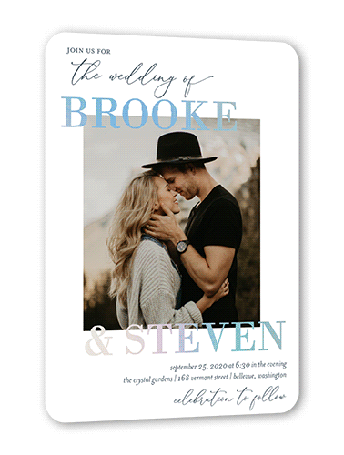 Modern Photo Wedding Invitation, Iridescent Foil, White, 5x7, Matte, Personalized Foil Cardstock, Rounded