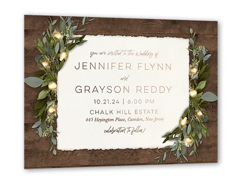 Rustic Dreams Wedding Invitation, Brown, Rose Gold Foil, 5x7, Matte, Personalized Foil Cardstock, Square, Chocolate