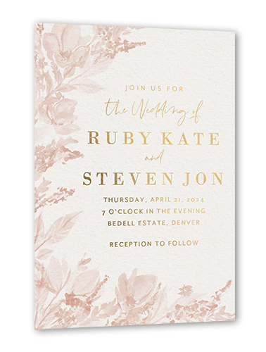 Dusty Blooms Wedding Invitation, Pink, Gold Foil, 5x7, Matte, Personalized Foil Cardstock, Square