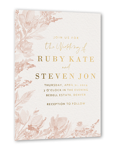 Dusty Blooms Wedding Invitation, Pink, Gold Foil, 5x7, Matte, Personalized Foil Cardstock, Square, Desert Rose