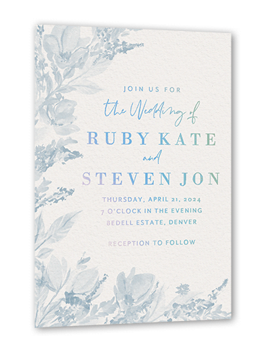 Dusty Blooms Wedding Invitation, Blue, Iridescent Foil, 5x7, Matte, Personalized Foil Cardstock, Square