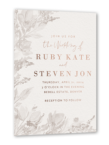 Dusty Blooms Wedding Invitation, Grey, Rose Gold Foil, 5x7, Matte, Personalized Foil Cardstock, Square
