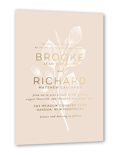 Novel Matrimony Wedding Invitation, Gold Foil, Beige, 5x7, Matte, Personalized Foil Cardstock, Square, Adobe Blush