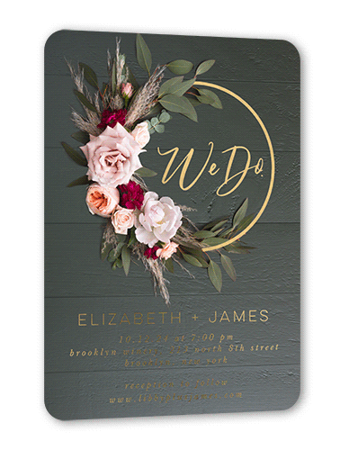 Dark Florals Wedding Invitation, Beige, Gold Foil, 5x7, Matte, Personalized Foil Cardstock, Rounded, Quarry