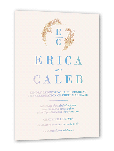 Autumn Grass Wedding Invitation, Beige, Iridescent Foil, 5x7, Matte, Personalized Foil Cardstock, Square, Adobe Blush