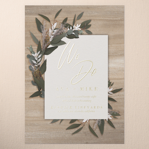 Rustic Foliage Wedding Invitation, Gold Foil, Beige, 5x7, Matte, Personalized Foil Cardstock, Square, Tan
