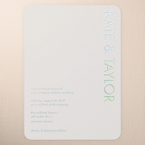 Softly Together Wedding Invitation, Iridescent Foil, Grey, 5x7, Matte, Personalized Foil Cardstock, Rounded, Whisper Gray