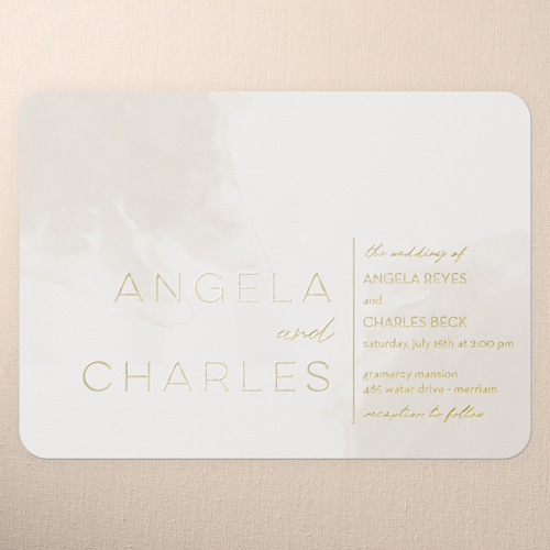 Light Wisps Wedding Invitation, Gold Foil, Beige, 5x7, Matte, Personalized Foil Cardstock, Rounded, Adobe Blush