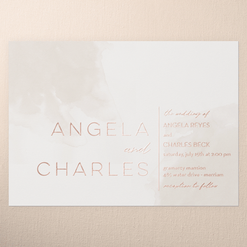 Light Wisps Wedding Invitation, Beige, Rose Gold Foil, 5x7, Matte, Personalized Foil Cardstock, Square, Adobe Blush
