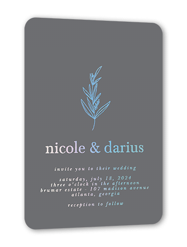Sweet Leaf Wedding Invitation, Iridescent Foil, Grey, 5x7, Matte, Personalized Foil Cardstock, Rounded