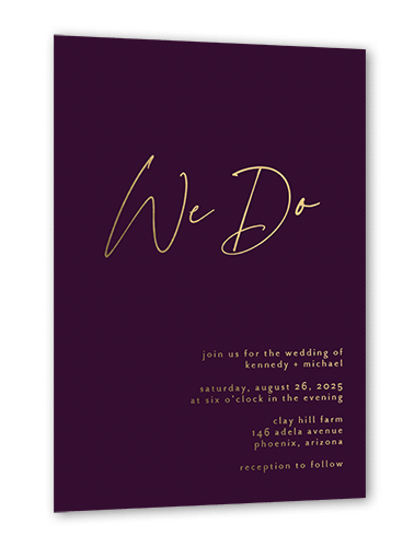 Regal We Do Wedding Invitation, Gold Foil, Purple, 5x7, Matte, Personalized Foil Cardstock, Square