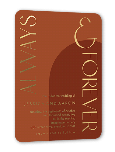 Always Modern Wedding Invitation, Gold Foil, Orange, 5x7, Matte, Personalized Foil Cardstock, Rounded, Caramel