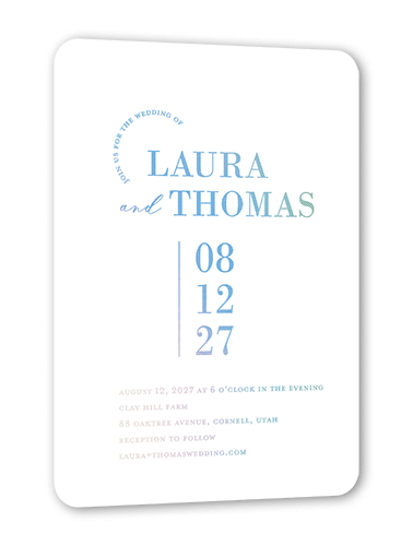 Adorned Accent Wedding Invitation, Iridescent Foil, White, 5x7, Matte, Personalized Foil Cardstock, Rounded