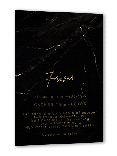 Married Marble Wedding Invitation, Gold Foil, Black, 5x7, Matte, Personalized Foil Cardstock, Square, Black