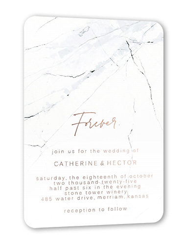Married Marble Wedding Invitation, White, Rose Gold Foil, 5x7, Matte, Personalized Foil Cardstock, Rounded, White