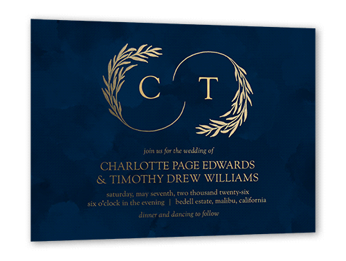 Reflective Rings Wedding Invitation, Blue, Gold Foil, 5x7, Matte, Personalized Foil Cardstock, Square, Navy
