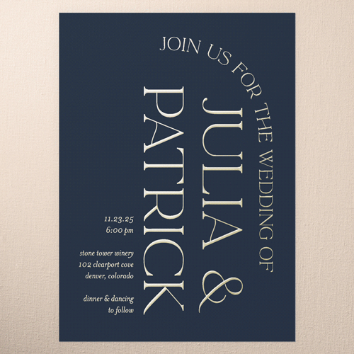 Modern Flow Wedding Invitation, Blue, Gold Foil, 5x7, Matte, Personalized Foil Cardstock, Square
