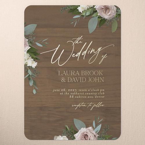 Classic Bouquet Wedding Invitation, Gold Foil, Brown, 5x7, Matte, Personalized Foil Cardstock, Rounded