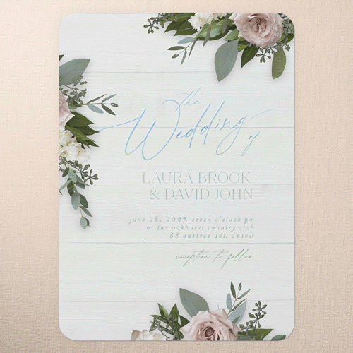 Classic Bouquet Wedding Invitation, Iridescent Foil, White, 5x7, Matte, Personalized Foil Cardstock, Rounded, White