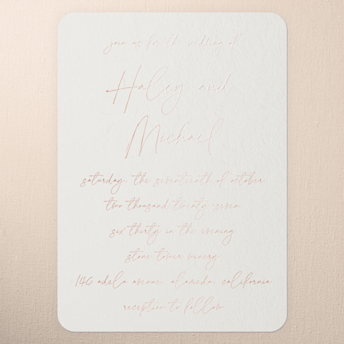 All Script Wedding Invitation, Rose Gold Foil, White, 5x7, Matte, Personalized Foil Cardstock, Rounded