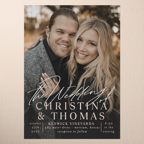 Timeless Typeface Wedding Invitation, Rose Gold Foil, White, 5x7, Matte, Personalized Foil Cardstock, Square, White