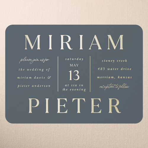 Simple Charm Wedding Invitation, Gold Foil, Grey, 5x7, Matte, Personalized Foil Cardstock, Rounded, Charcoal