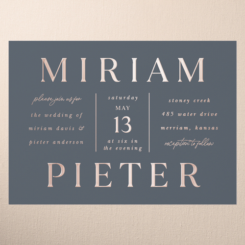Simple Charm Wedding Invitation, Grey, Rose Gold Foil, 5x7, Matte, Personalized Foil Cardstock, Square, Charcoal