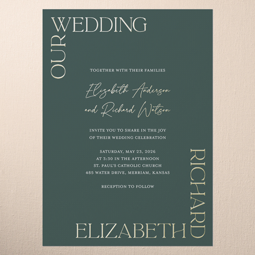 All Around Wedding Invitation, Green, Gold Foil, 5x7, Matte, Personalized Foil Cardstock, Square