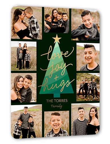 Striped Tree Holiday Card, Gold Foil, Black, 6x8, Holiday, Matte, Personalized Foil Cardstock, Rounded