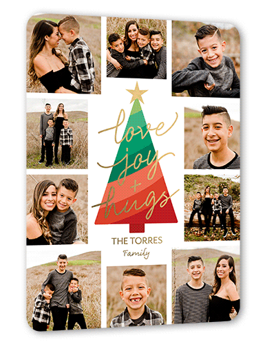 Striped Tree Holiday Card, Gold Foil, White, 6x8, Holiday, Matte, Personalized Foil Cardstock, Rounded
