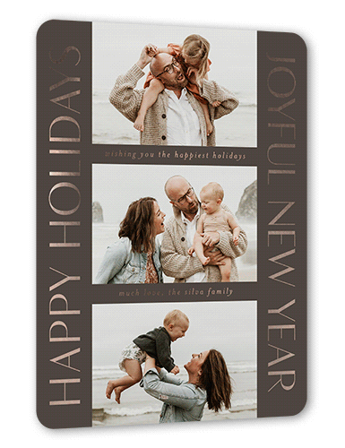 Traditional Type Holiday Card, Rose Gold Foil, Grey, 6x8, Holiday, Matte, Personalized Foil Cardstock, Rounded