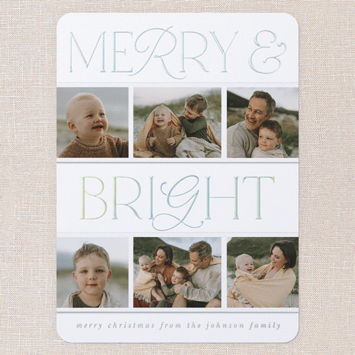 Luxe Greeting Holiday Card, White, Iridescent Foil, 6x8, Christmas, Matte, Personalized Foil Cardstock, Rounded