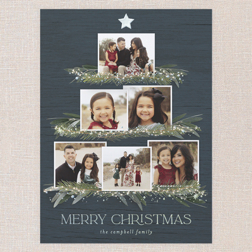 Together Tree Holiday Card, Blue, Iridescent Foil, 6x8, Christmas, Matte, Personalized Foil Cardstock, Square, Blue