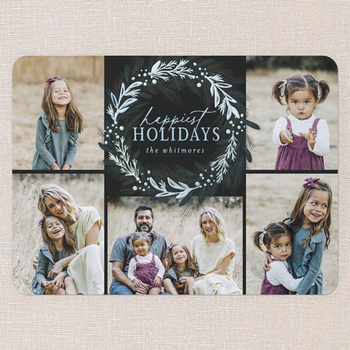 Foil Delight Wreath Holiday Card, Black, Iridescent Foil, 6x8, Holiday, Matte, Personalized Foil Cardstock, Rounded, Black