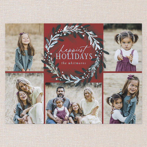 Foil Delight Wreath Holiday Card, Red, Iridescent Foil, 6x8, Holiday, Matte, Personalized Foil Cardstock, Square, Cinnamon