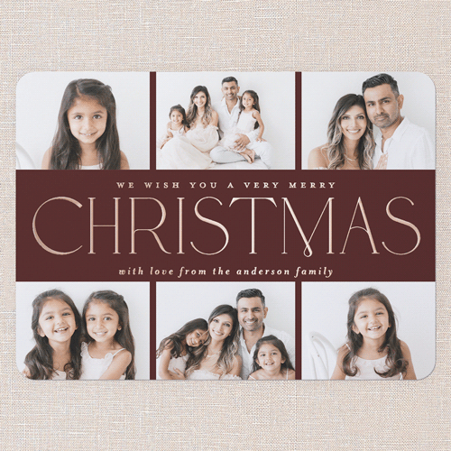 Elegant Middle Holiday Card, Rose Gold Foil, Red, 6x8, Christmas, Matte, Personalized Foil Cardstock, Rounded, Red