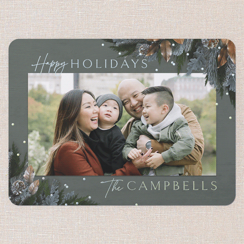 Mixed Metallic Marvel Holiday Card, Green, Iridescent Foil, 6x8, Holiday, Matte, Personalized Foil Cardstock, Rounded, Fern