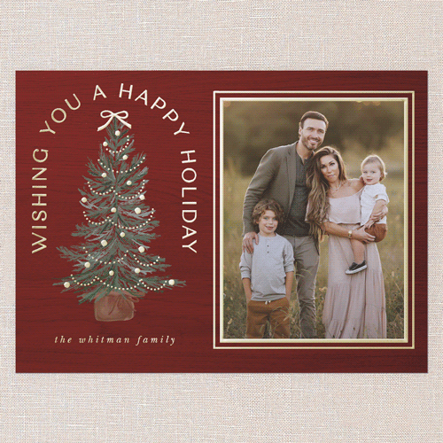 Small Sapling Holiday Card, Red, Gold Foil, 6x8, Holiday, Matte, Personalized Foil Cardstock, Square, Red