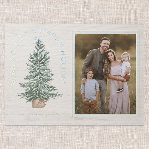 Small Sapling Holiday Card, White, Iridescent Foil, 6x8, Holiday, Matte, Personalized Foil Cardstock, Square, White