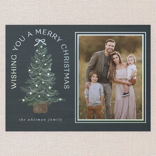 Small Sapling Holiday Card, Blue, Iridescent Foil, 6x8, Christmas, Matte, Personalized Foil Cardstock, Square, Blue