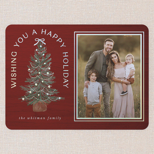 Small Sapling Holiday Card, Red, Iridescent Foil, 6x8, Holiday, Matte, Personalized Foil Cardstock, Rounded, Red