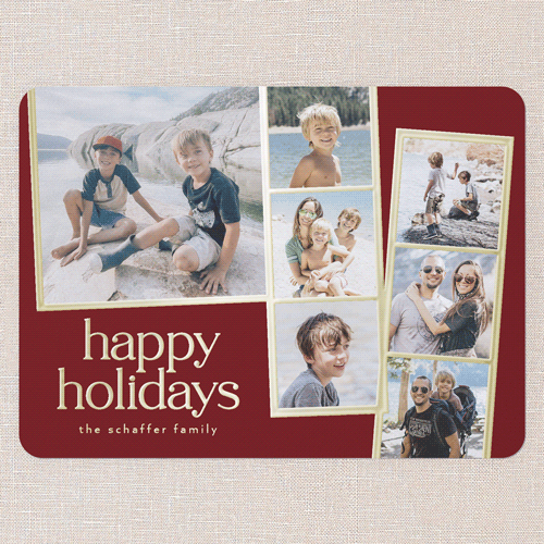 Photo Slides Holiday Card, Red, Gold Foil, 6x8, Holiday, Matte, Personalized Foil Cardstock, Rounded, Red