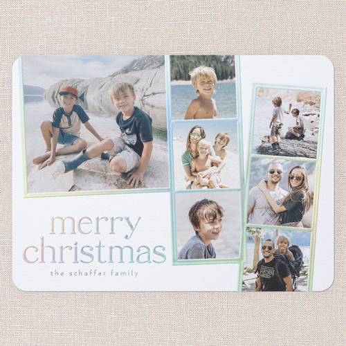Photo Slides Holiday Card, White, Iridescent Foil, 6x8, Christmas, Matte, Personalized Foil Cardstock, Rounded, White